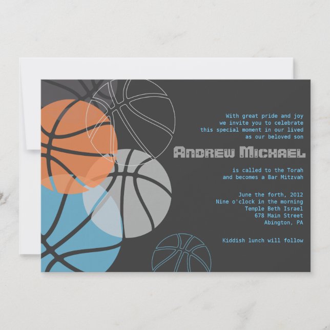 COOL BASKETBALL Bar Bat Mitzvah Invitation Invite (Front)