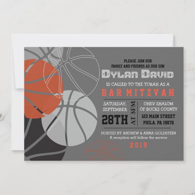 COOL BASKETBALL Bar Mitzvah Invitation (Front)