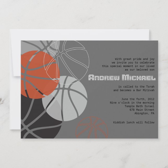 COOL BASKETBALL Bar Mitzvah Invitation (Front)