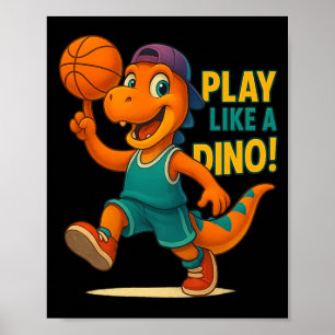 Cool Basketball Dinosaur Player Funny Sports Dino Poster