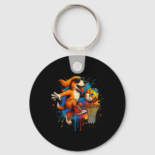 Cool Basketball Dog Dunking Fun Kids Pet Lover Key Ring