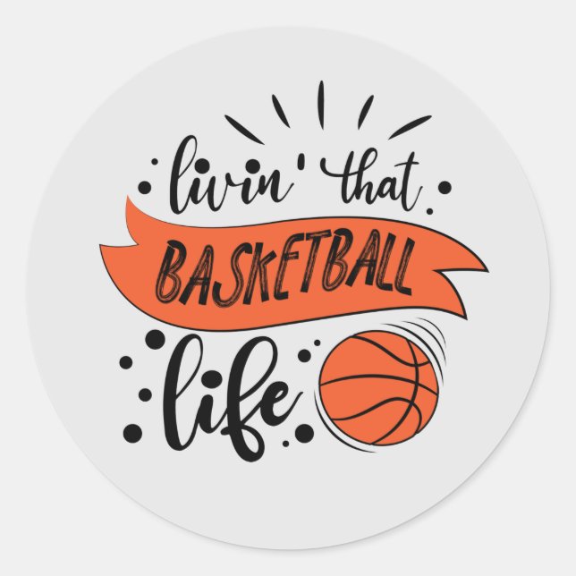 cool basketball life word art sports classic round sticker (Front)