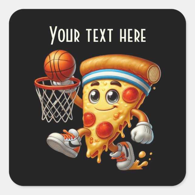 Cool Basketball pizza party add text Square Sticker (Front)
