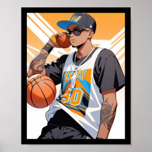 Cool Basketball Player Anime Art Urban Sports Styl Poster