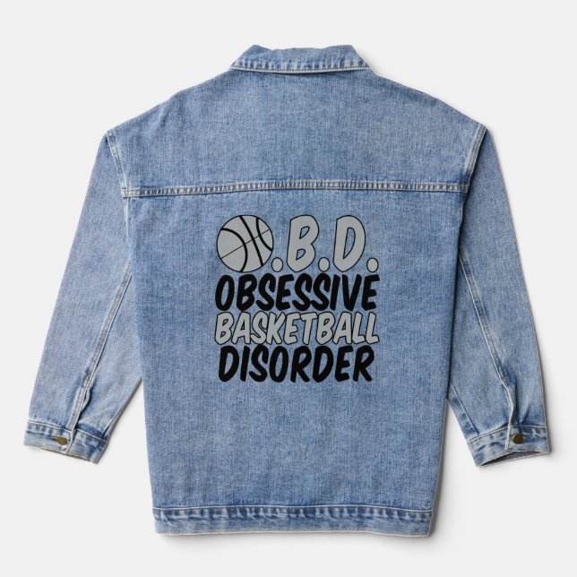 Cool Basketball Player Humour Black Grey Kids Denim Jacket (Back)