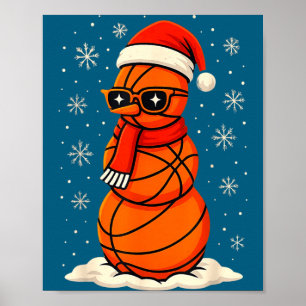 Cool Basketball Snowman Santa Hat Christmas Poster