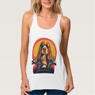 Cool basset hound biker in the sunset singlet