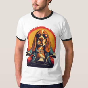 Cool basset hound biker in the sunset T-Shirt