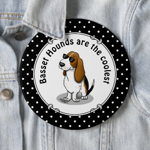 Cool Basset Hound dog and sunglasses (tri-colour 1 6 Cm Round Badge