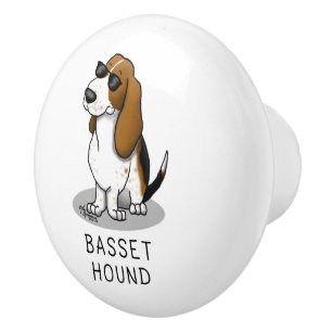 Cool Basset Hound dog and sunglasses (tri-colour 1 Ceramic Knob