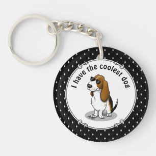 Cool Basset Hound dog and sunglasses (tri-colour 1 Key Ring