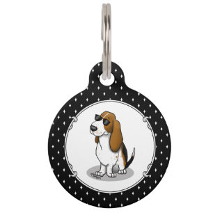 Cool Basset Hound dog and sunglasses (tri-colour 1 Pet Tag