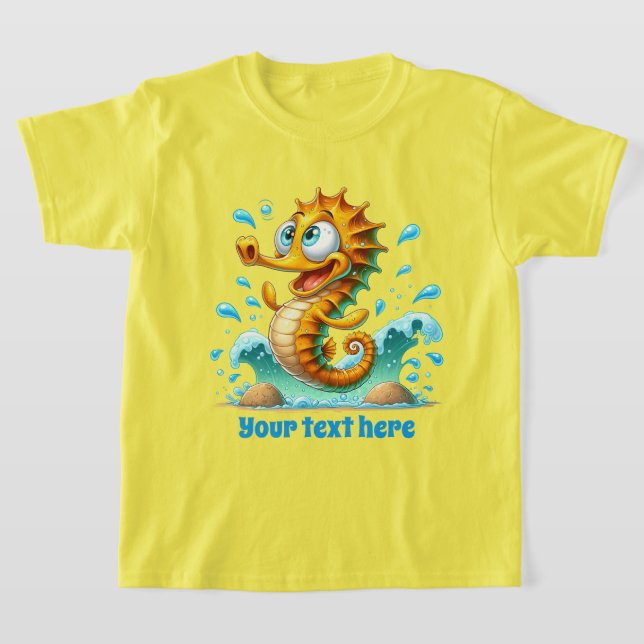 Cool Beach add text unisex kids seahorse  T-Shirt (Laydown)