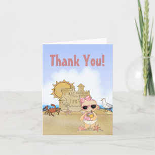 Cool Beach Baby Girl in Pink with Sandcastle Thank You Card