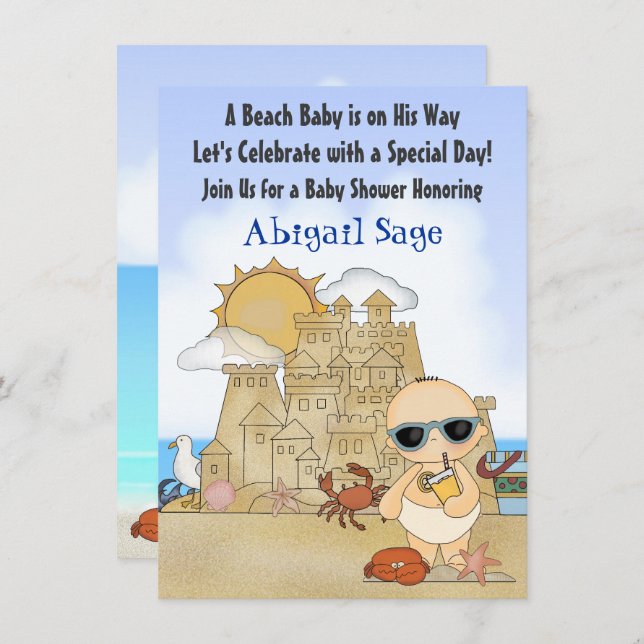 Cool Beach Baby Sandcastle Boys Baby Shower Invitation (Front/Back)