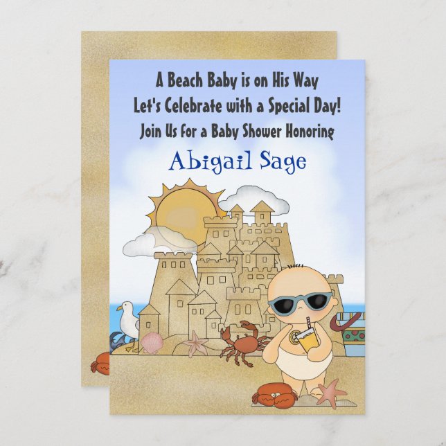 Cool Beach Baby Shower Invitation for Boys (Front/Back)