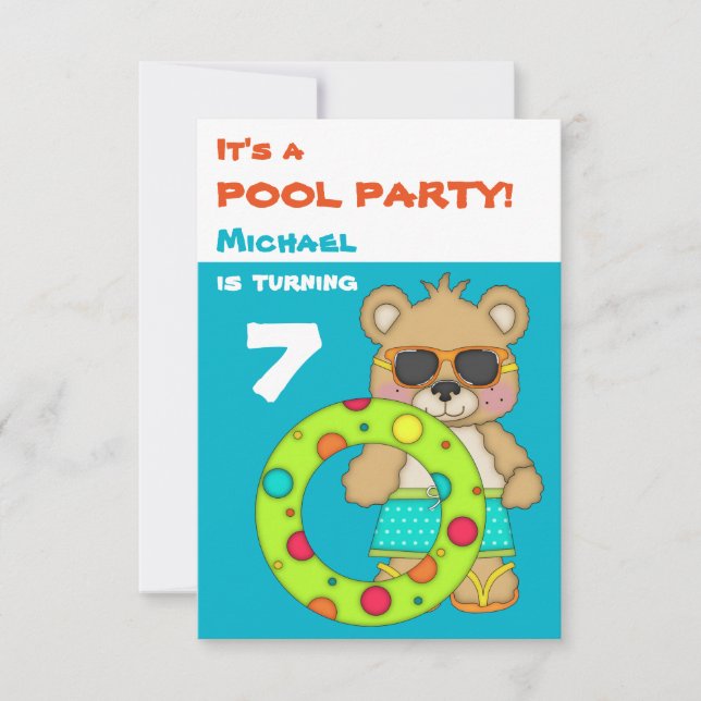 Cool Beach Bear Pool Birthday Party Invitation (Front)