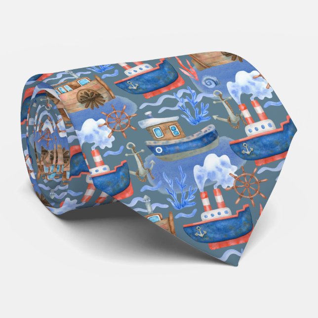cool beach boats tiled pattern tie (Rolled)
