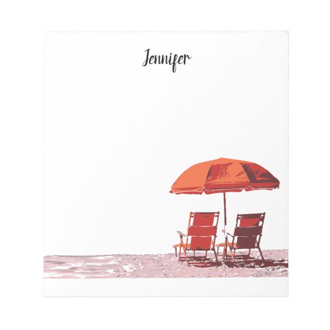 Cool beach chairs parasol summer personalised notepad (Front)