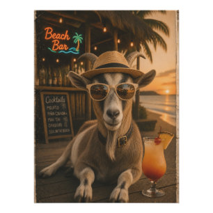 Cool Beach Goat with Cocktail Poster