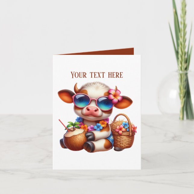 Cool beach highland cow customisable card (Front)