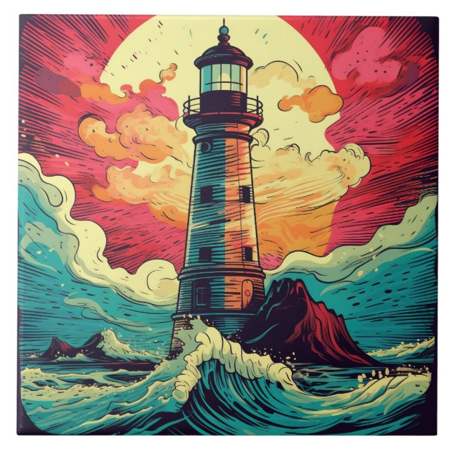 Cool beach lighthouse lovers ceramic tile (Front)