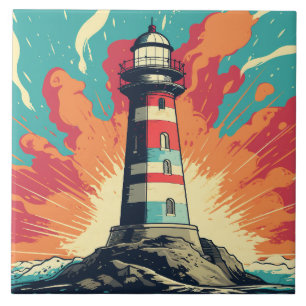 Cool beach lighthouse lovers tile