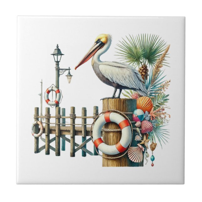 Cool beach pelican lovers tile (Front)