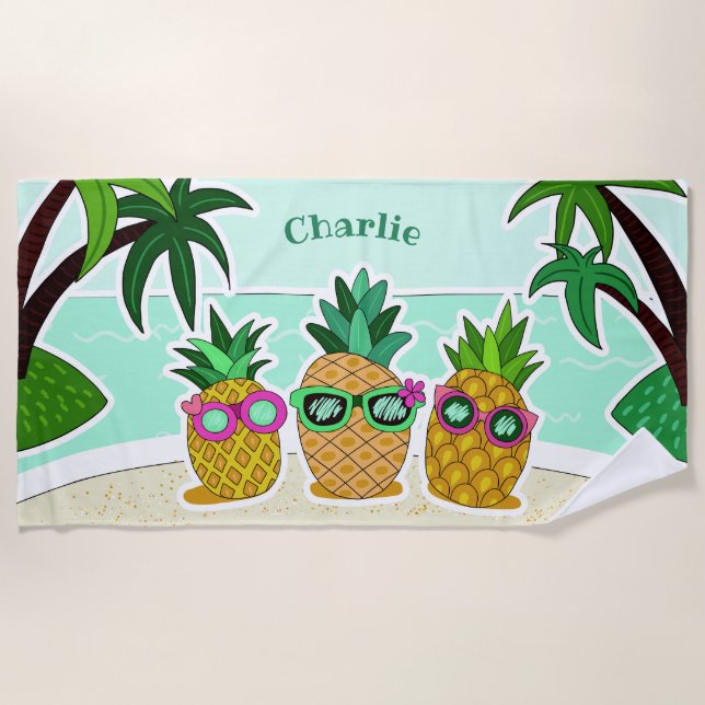 Cool Beach Pineapples custom name towel (Front)