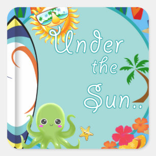 Cool Beach Surf Pattern Square Sticker