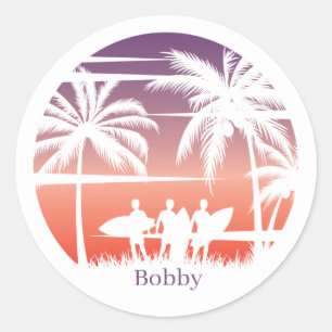 Cool beach surfing lovers  classic round sticker
