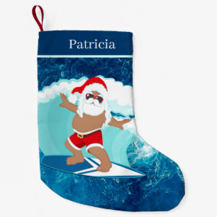 cool Beach surfing Santa  Small Christmas Stocking