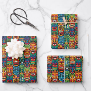 Cool beach tiki head tiled pattern  wrapping paper sheet
