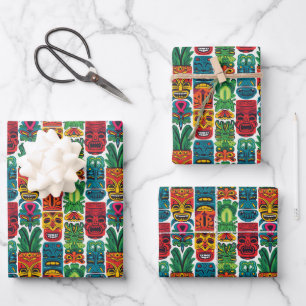 Cool beach tiki head tiled pattern  wrapping paper sheet