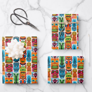 Cool beach tiki head tiled pattern wrapping paper sheet