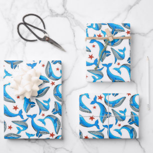 Cool beach whale tiled pattern party wrapping paper sheet