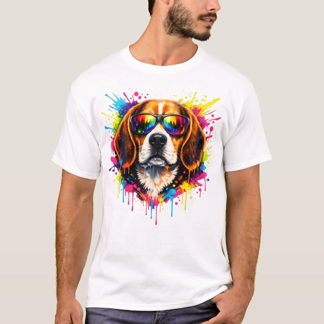 Cool Beagle Colour Splash Dog T-Shirt (Front)