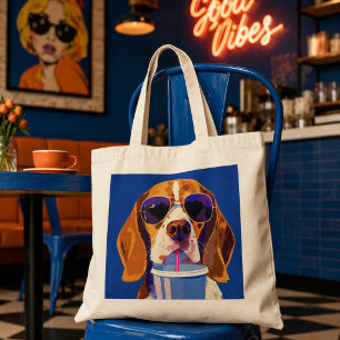 Cool Beagle Dog Drinking Soda Summer Vibe Tote Bag