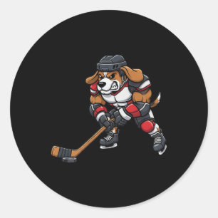 Cool Beagle Dog Ice Hockey Player Team  Classic Round Sticker