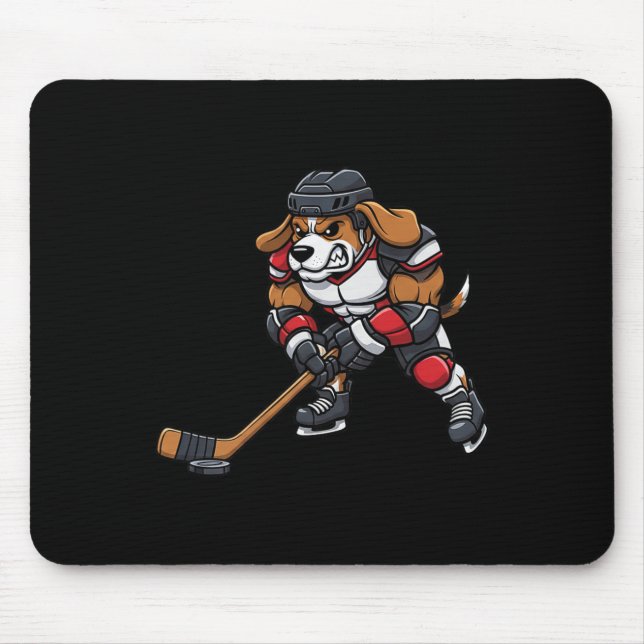 Cool Beagle Dog Ice Hockey Player Team  Mouse Pad (Front)