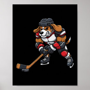 Cool Beagle Dog Ice Hockey Player Team Poster