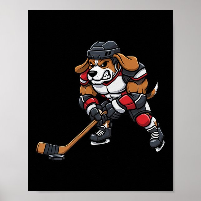 Cool Beagle Dog Ice Hockey Player Team  Poster (Front)