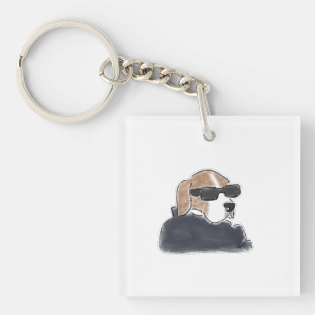 Cool Beagle Dog Wearing Sunglasses and Jacket Illu Key Ring (Front)