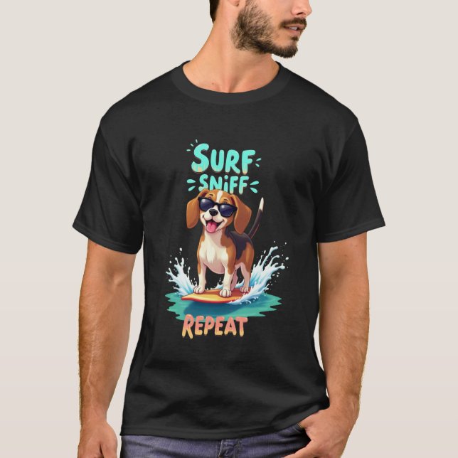 Cool Beagle Surfing Dog T-Shirt (Front)