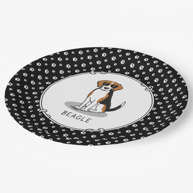 Cool Beagle with Sunglasses (tri colour 3) Funny Paper Plate (Angled)