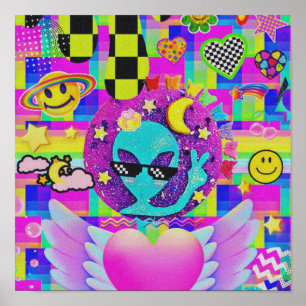 Cool Beans Alien Funny Retro Trippy Alien Art Poster