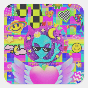 Cool Beans Alien Funny Retro Trippy Alien Art Square Sticker