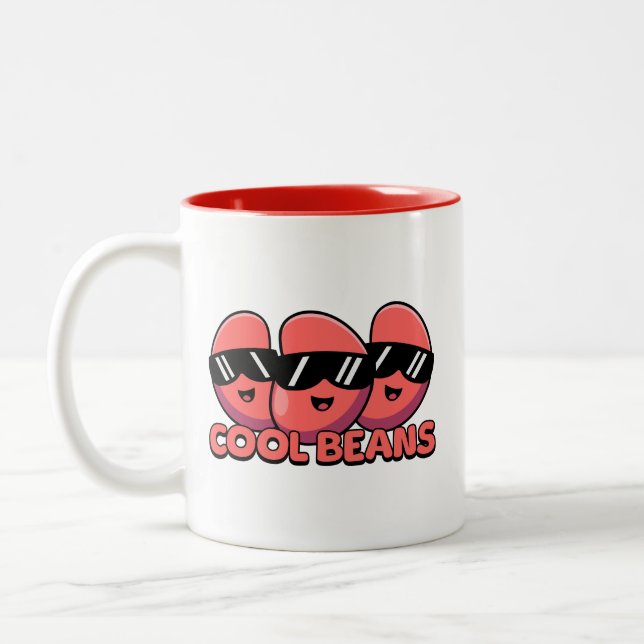 Cool Beans! Cute Kidney Bean Pun Two-Tone Coffee Mug (Left)