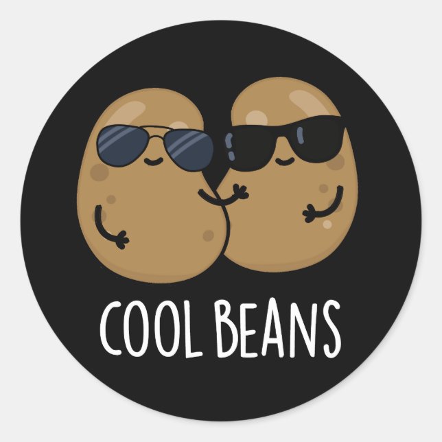 Cool Beans Funny Veggie Legume Pun Dark BG Classic Round Sticker (Front)