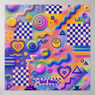 Cool Beans Pastel Cute Chequerboard Kidcore Art Poster